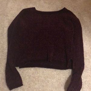 dark purple cropped fuzzy sweater